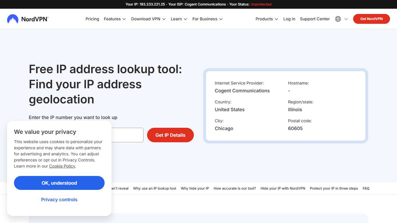 Free IP address lookup tool — IP address geolocation NordVPN